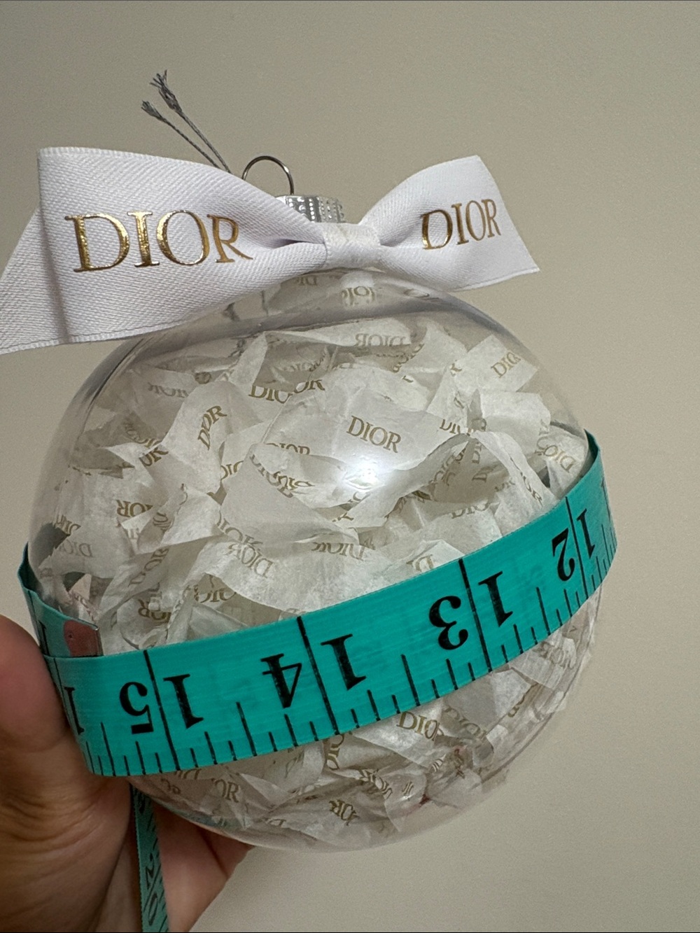 Extra Large Dior White and Gold Logo Ribbon Ornament Ball - Picture 5 of 5